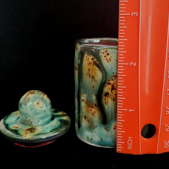 Handmade Small Ceramic Stash Jar, turquoise and brown tone glaze - Picture 9 of 10